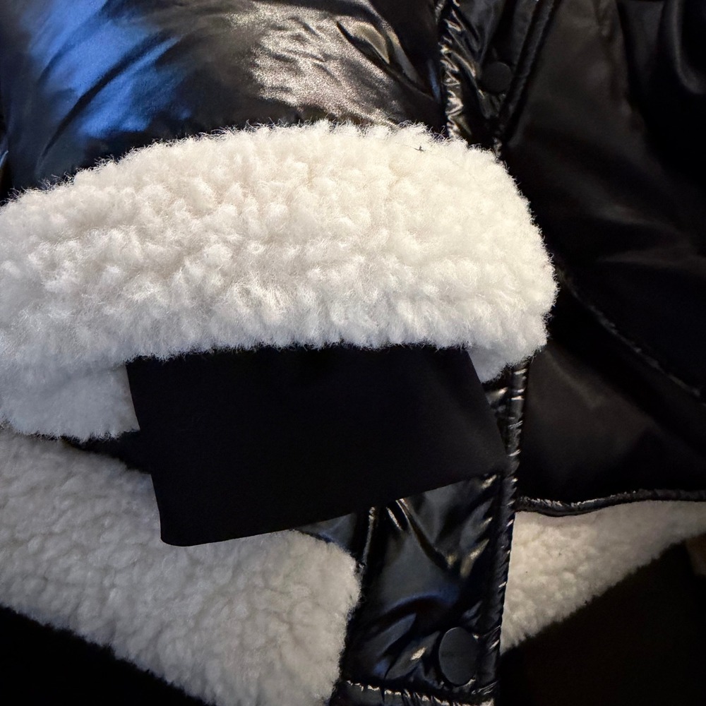 NWOT Sanctuary Down Puffer Sherpa Trim High Shine Black S Cybercore Streetwear - Picture 7 of 10